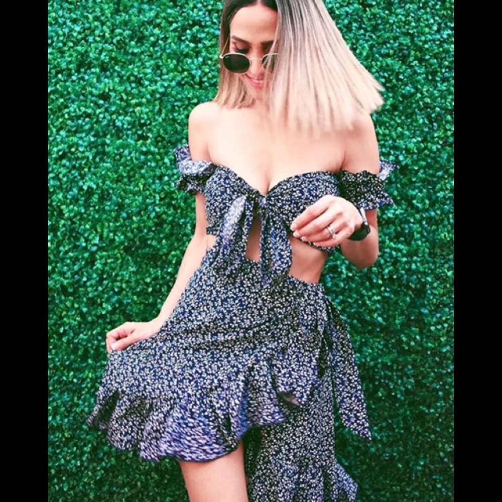 SHEIN wrap skirt with off shoulder top.